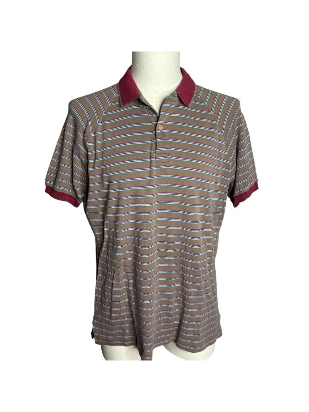 Vintage 80s Loafers By Ryk Striped Polo Shirt XL Burgundy Short Sleeve Buttons